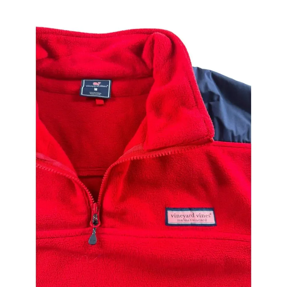 Vineyard Vines Fleece Red Shep Shirt Mens Size Medium Pullover 1/4 Zip Sweater